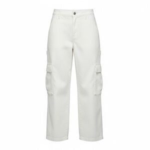 White Cargo Wide-Leg Denim Pants